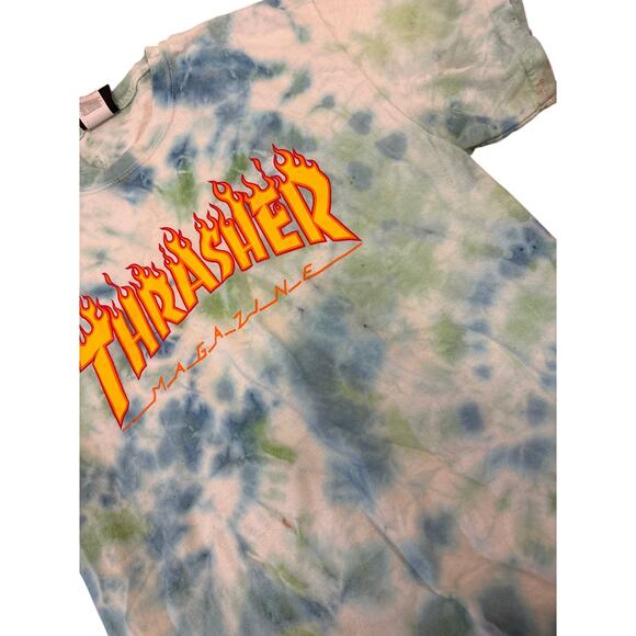 Thrasher Tie Dye stained thrashed Medium casual shirt blue green skater punk - Picture 5 of 5